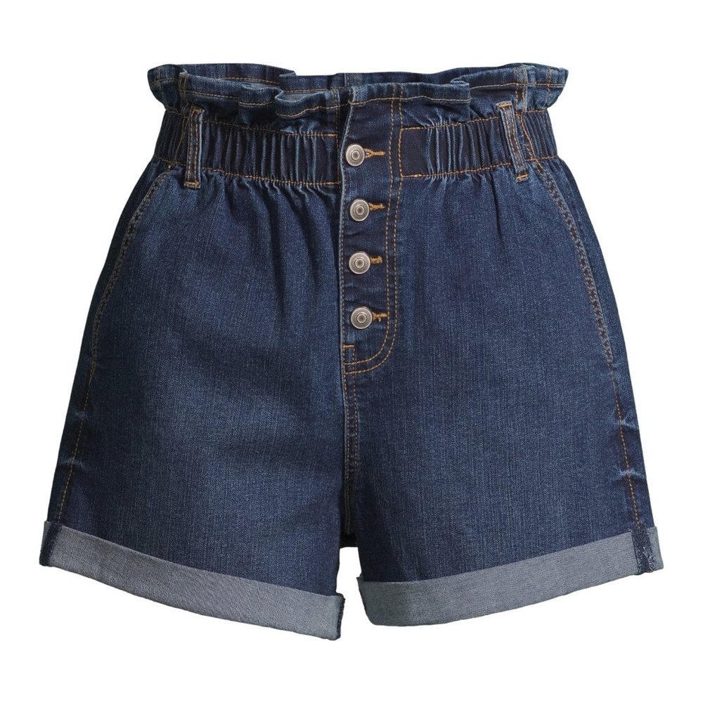 No Boundaries Junior’s Paperbag Shorts Dark Wash XXL